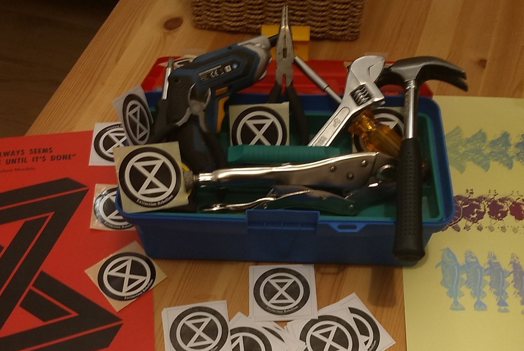 A toolbox with XR stickers