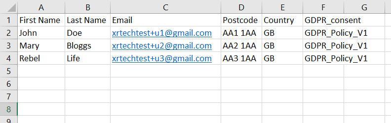 Email list with field 'Country' added