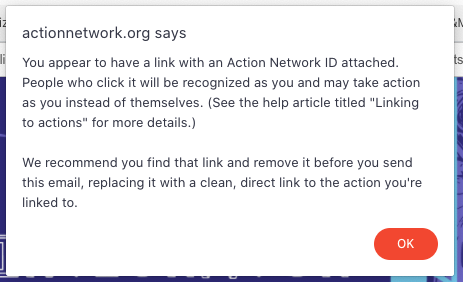 you appear to have a link with an Action Network ID attached